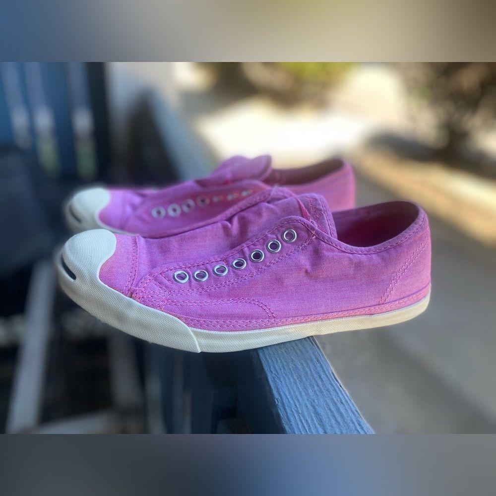 Converse Women’s Jack Purcell Pink Canvas Laceless Slip On Low Top Sz 9.5